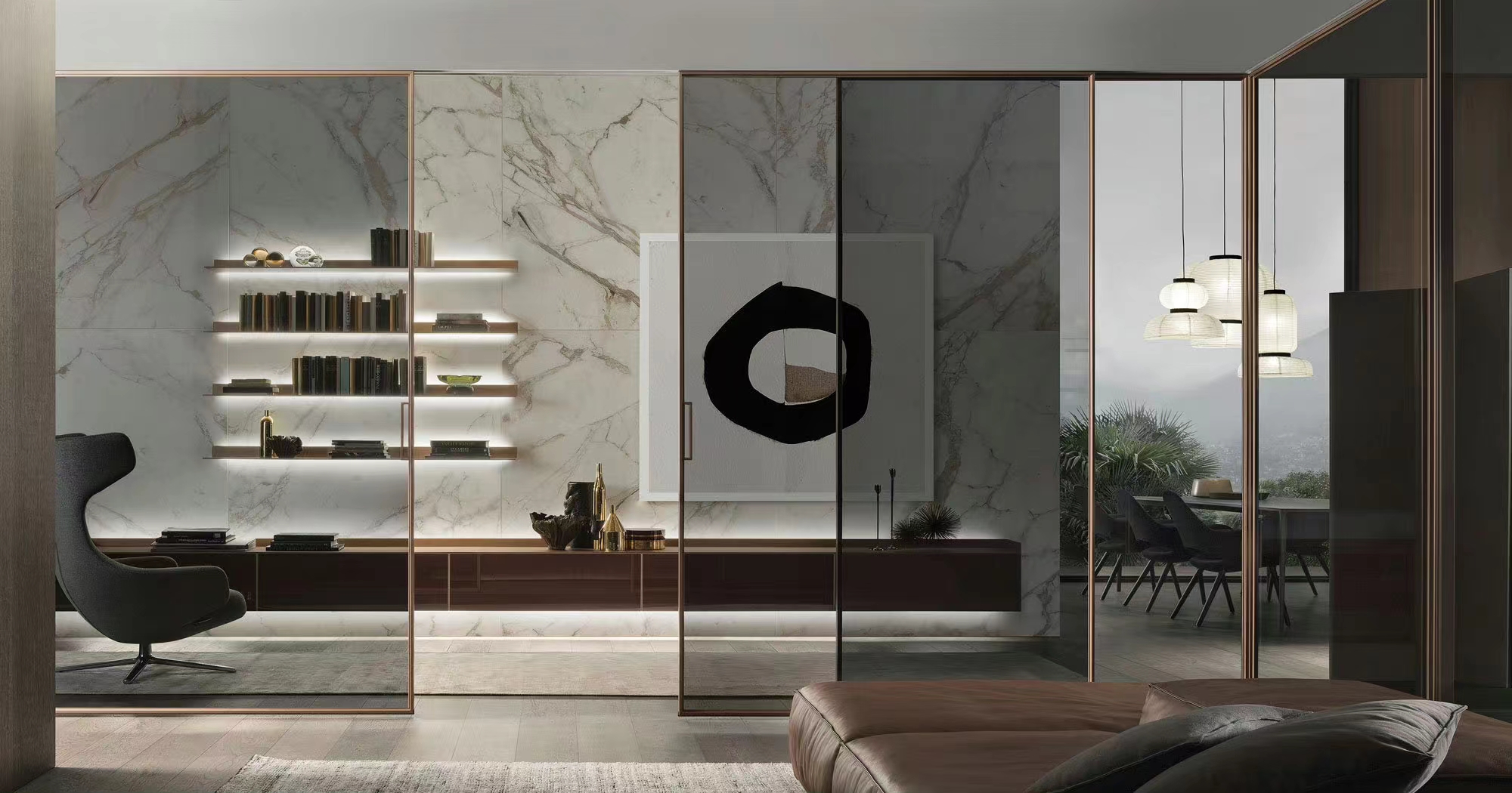 俪曼 | 极简隔断格栅移门(图1)